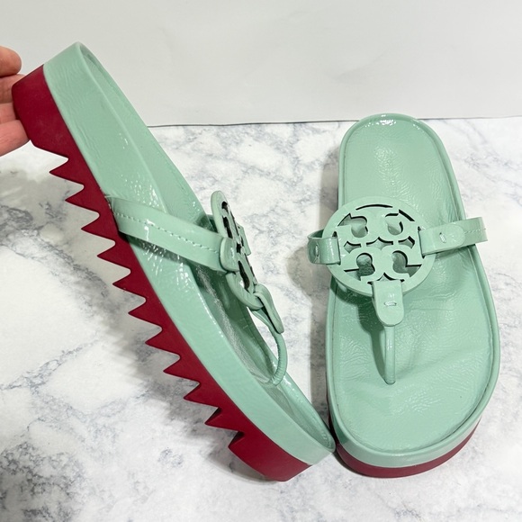 Tory Burch Shoes - Tory Burch teal Miller cloud lug leather thong sandal sea wind/red size 8.5